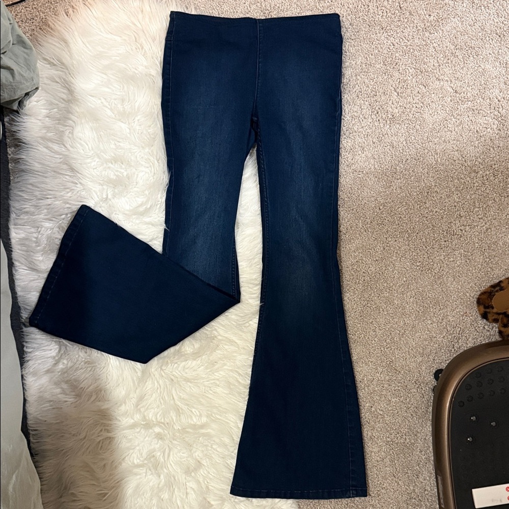 Free People Navy Stretchy Flared Jeans
